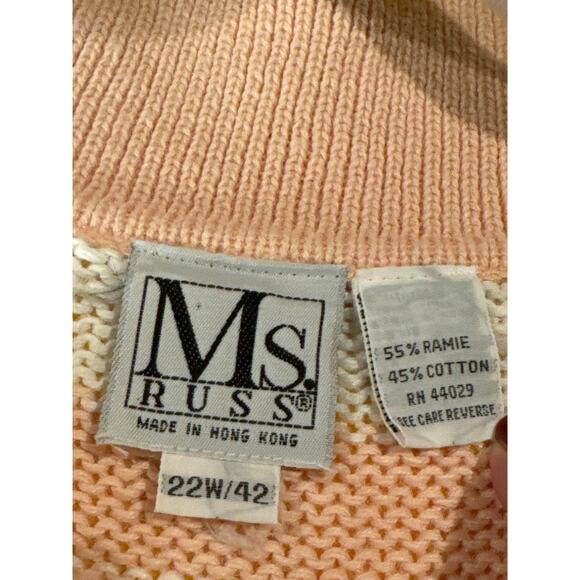 RARE Vintage 1980s Ms Russ 22W Plus Size Pink Peach White Cotton Striped Sweater - Picture 9 of 10